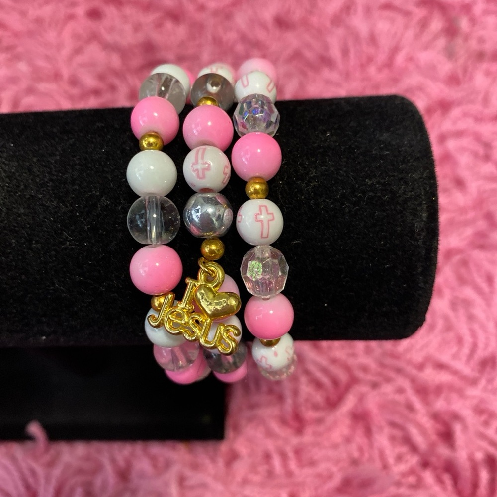 Pink White Gold Beaded Bracelets